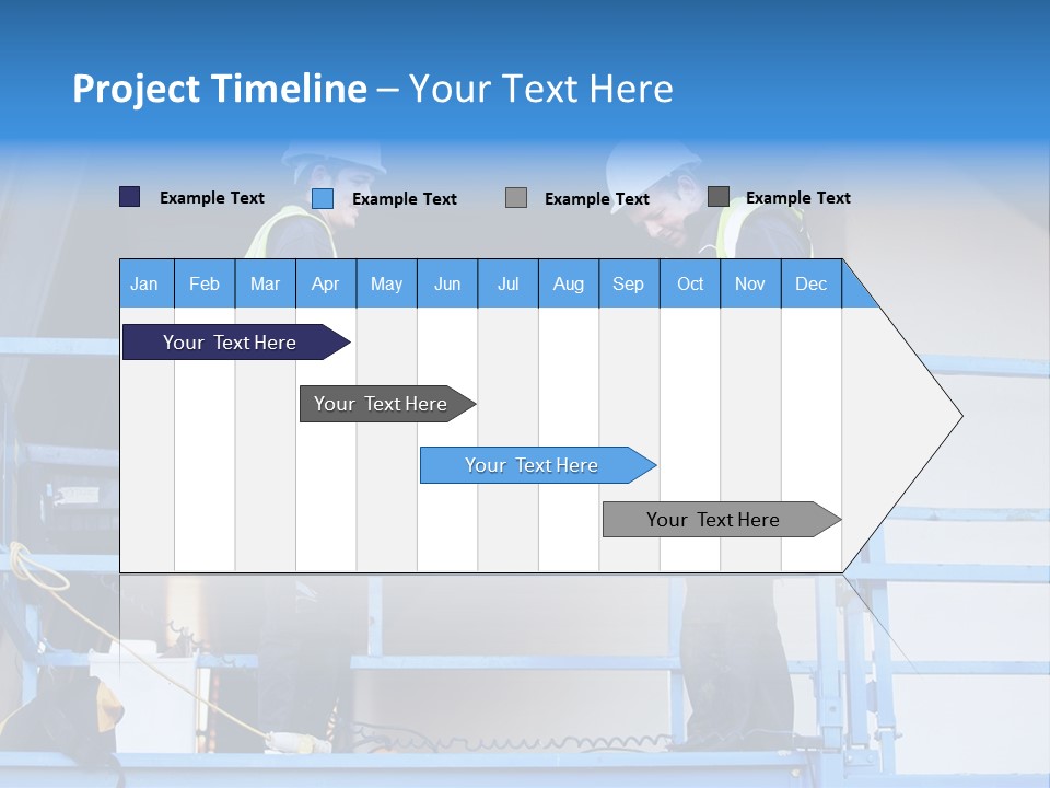 Two Men In Safety Vests Standing On A Blue Platform PowerPoint Template