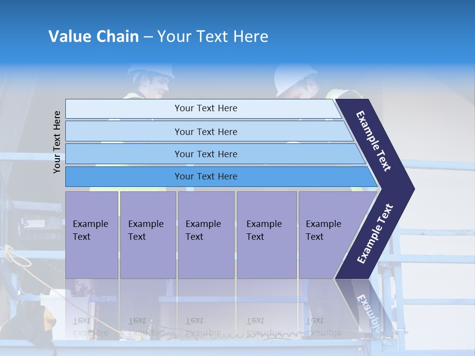 Two Men In Safety Vests Standing On A Blue Platform PowerPoint Template