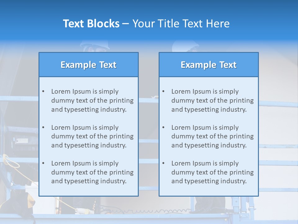 Two Men In Safety Vests Standing On A Blue Platform PowerPoint Template