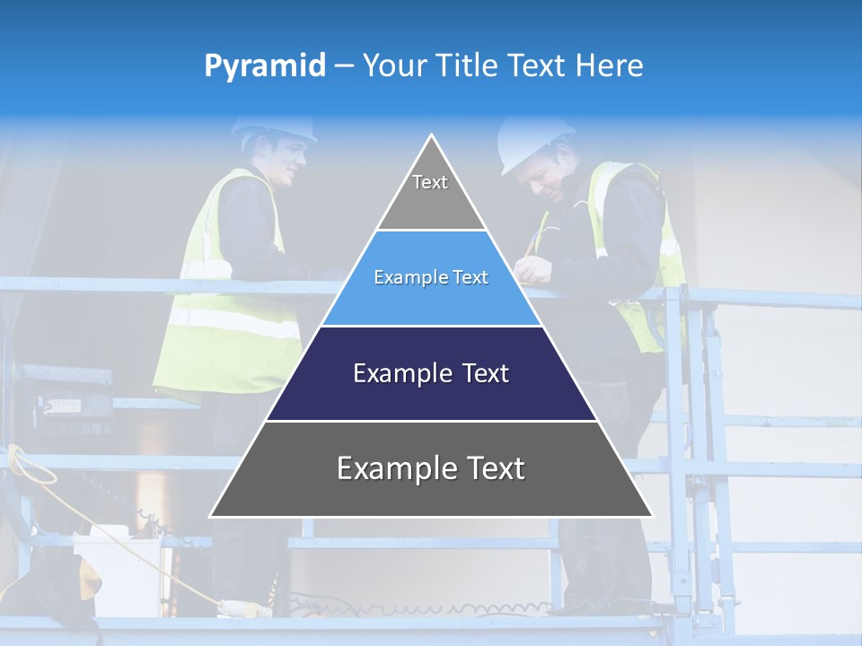 Two Men In Safety Vests Standing On A Blue Platform PowerPoint Template