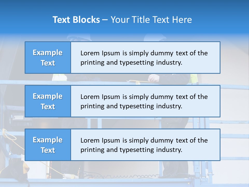 Two Men In Safety Vests Standing On A Blue Platform PowerPoint Template