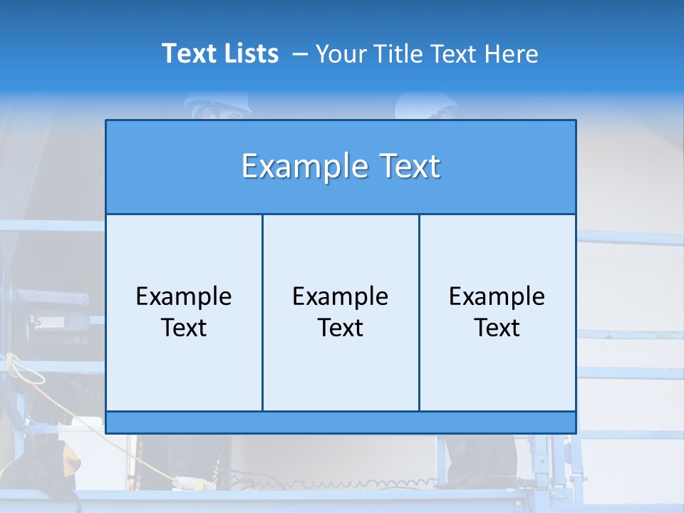Two Men In Safety Vests Standing On A Blue Platform PowerPoint Template