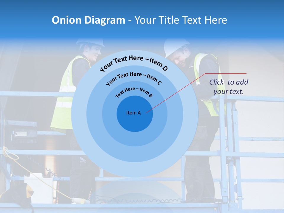 Two Men In Safety Vests Standing On A Blue Platform PowerPoint Template