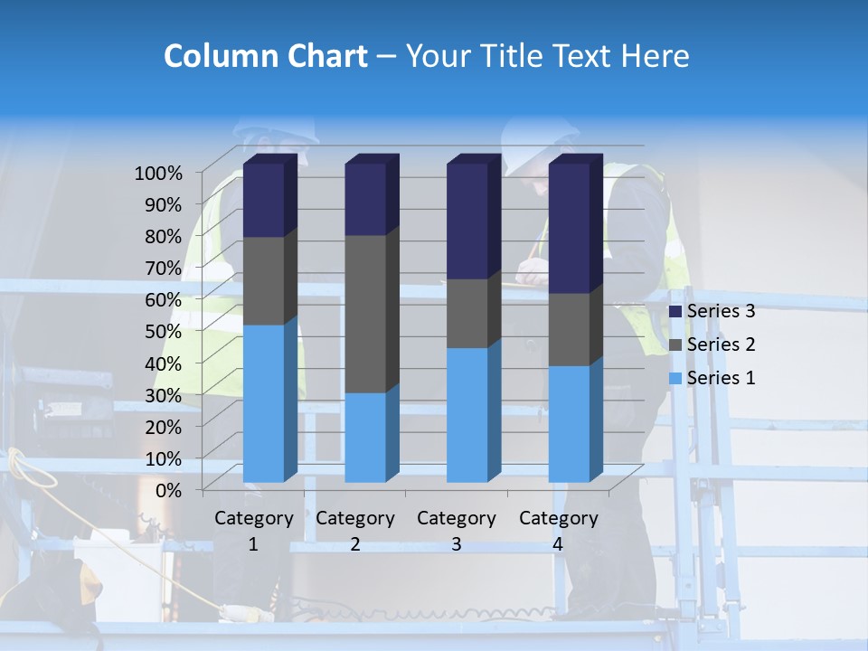 Two Men In Safety Vests Standing On A Blue Platform PowerPoint Template