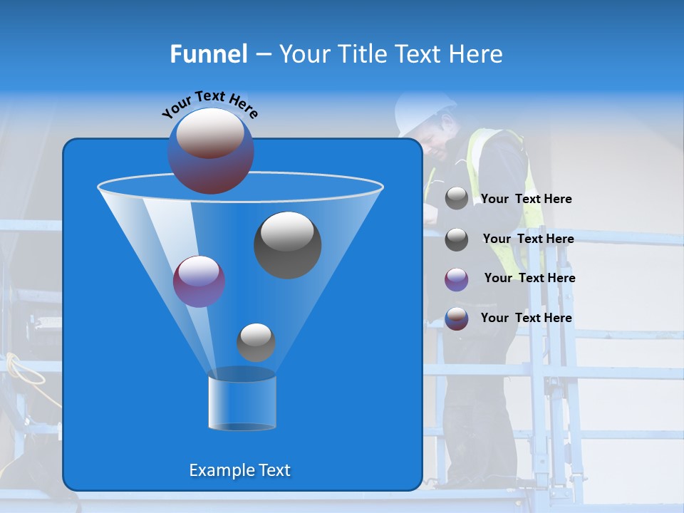 Two Men In Safety Vests Standing On A Blue Platform PowerPoint Template
