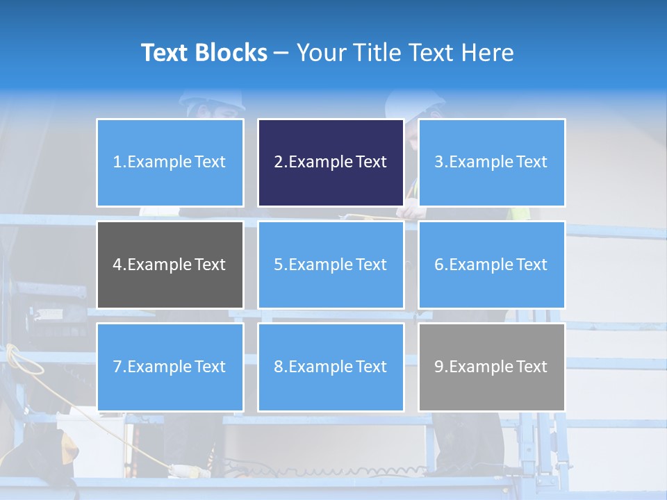 Two Men In Safety Vests Standing On A Blue Platform PowerPoint Template