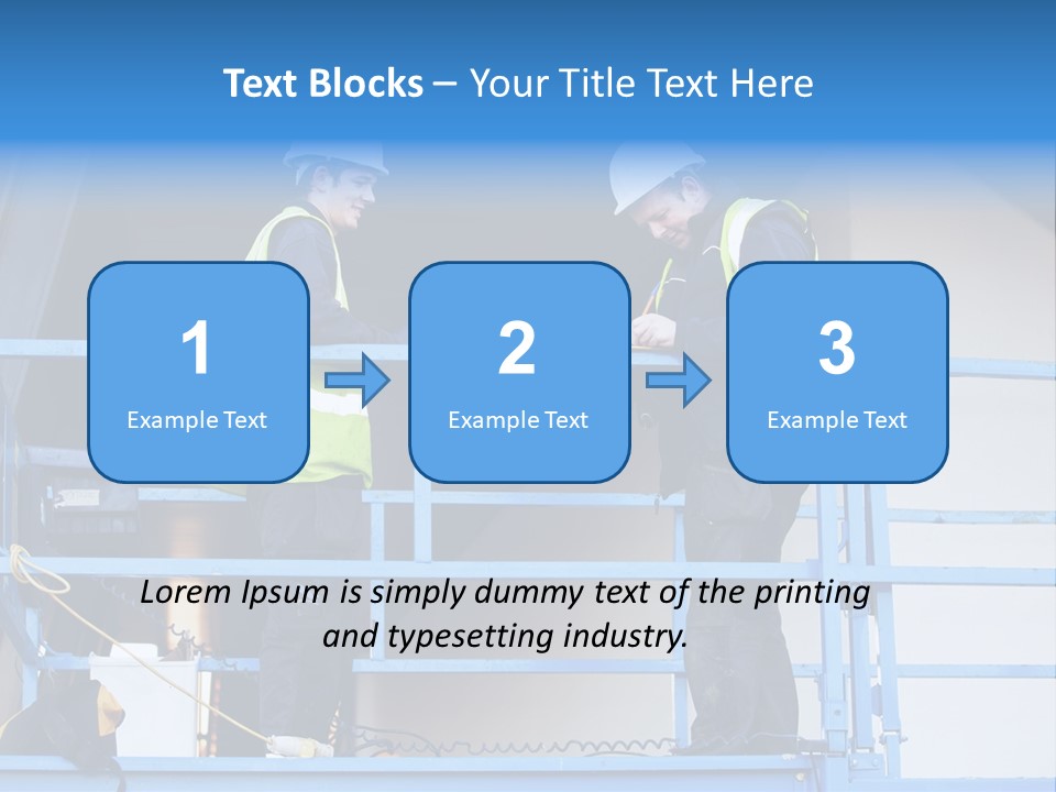 Two Men In Safety Vests Standing On A Blue Platform PowerPoint Template