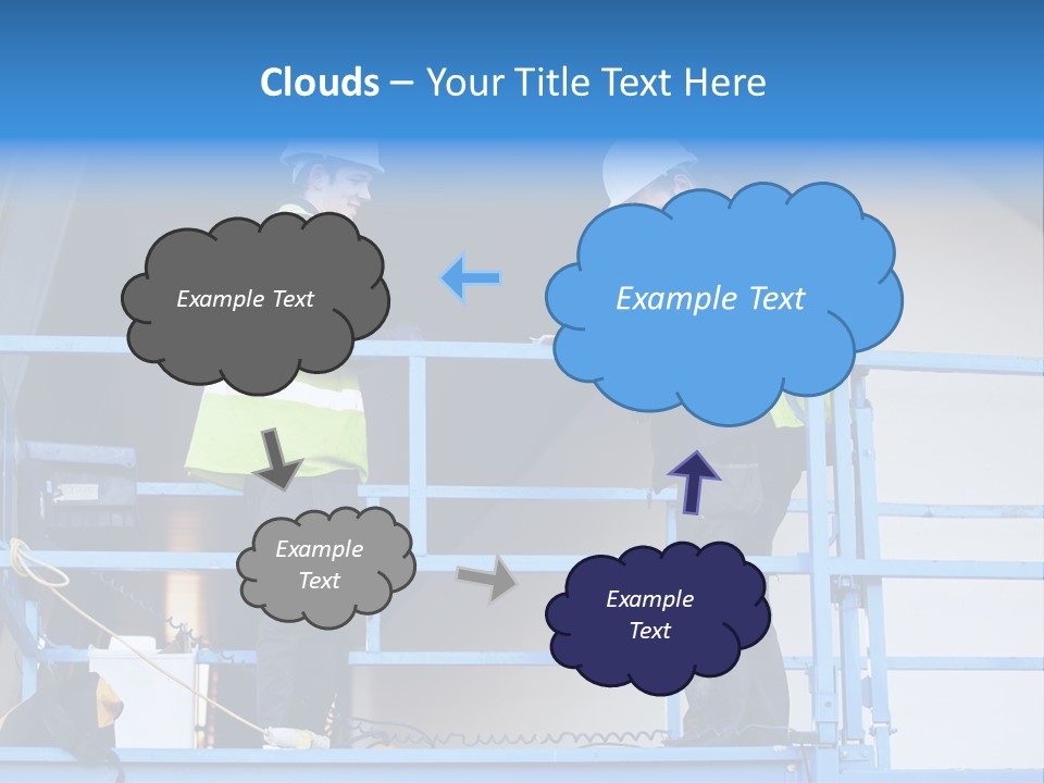 Two Men In Safety Vests Standing On A Blue Platform PowerPoint Template