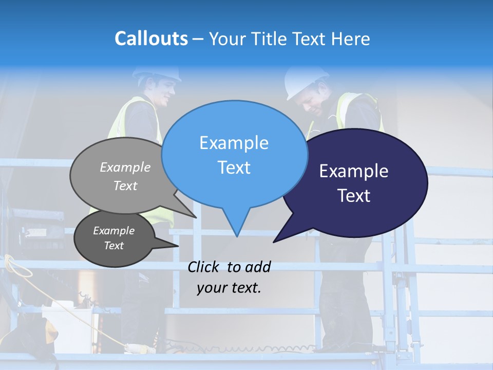 Two Men In Safety Vests Standing On A Blue Platform PowerPoint Template