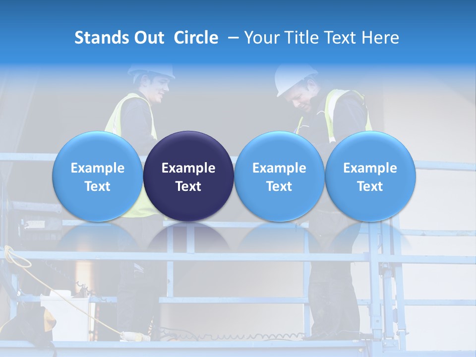 Two Men In Safety Vests Standing On A Blue Platform PowerPoint Template