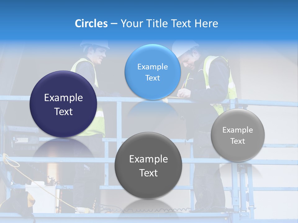 Two Men In Safety Vests Standing On A Blue Platform PowerPoint Template