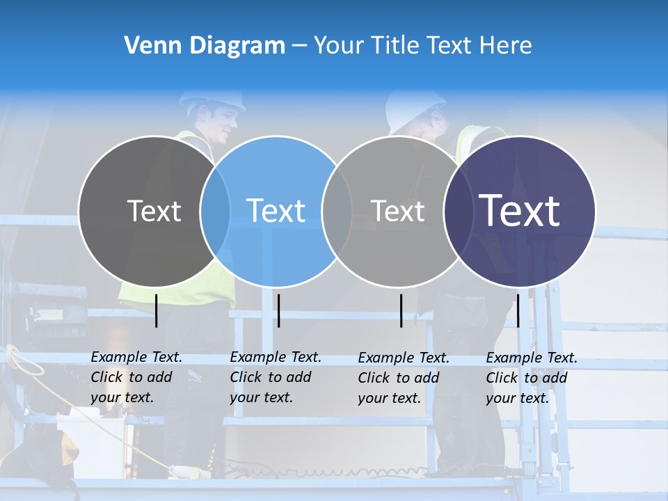 Two Men In Safety Vests Standing On A Blue Platform PowerPoint Template