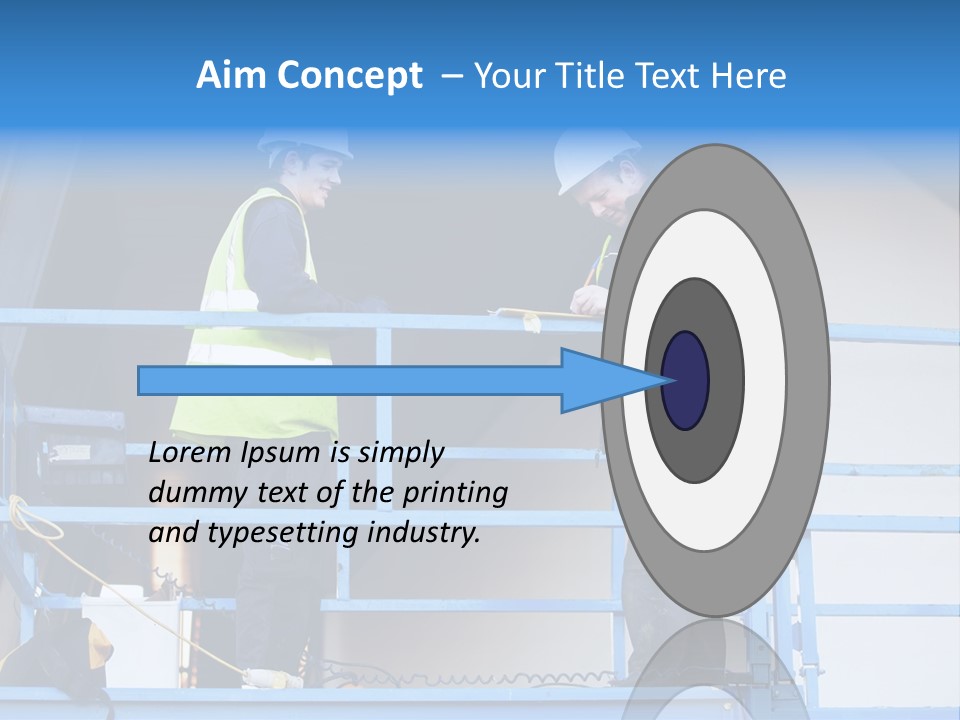 Two Men In Safety Vests Standing On A Blue Platform PowerPoint Template