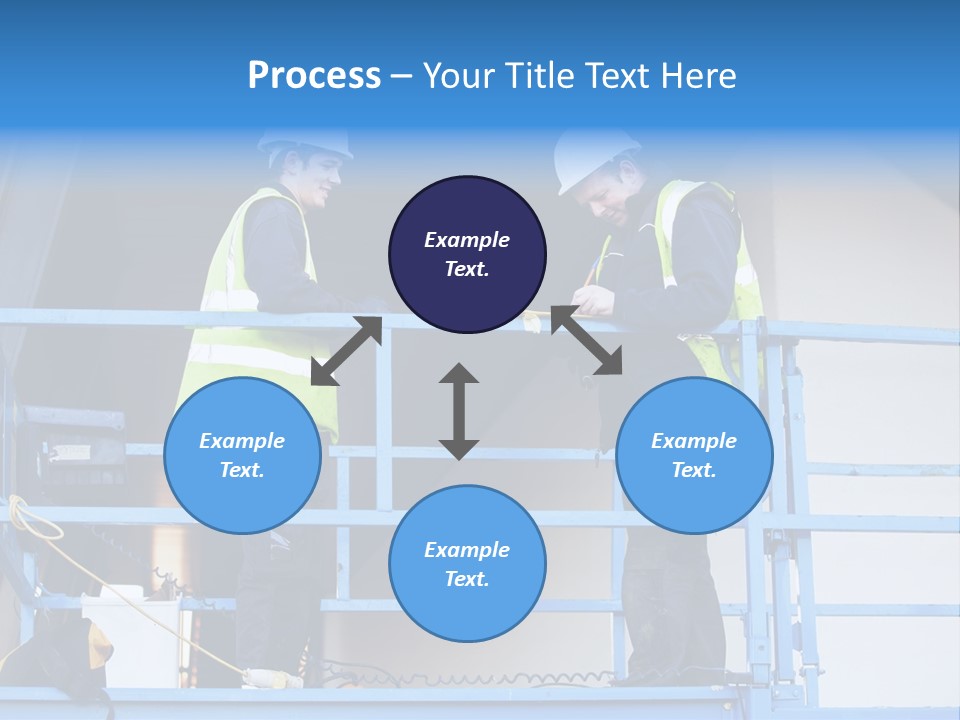 Two Men In Safety Vests Standing On A Blue Platform PowerPoint Template
