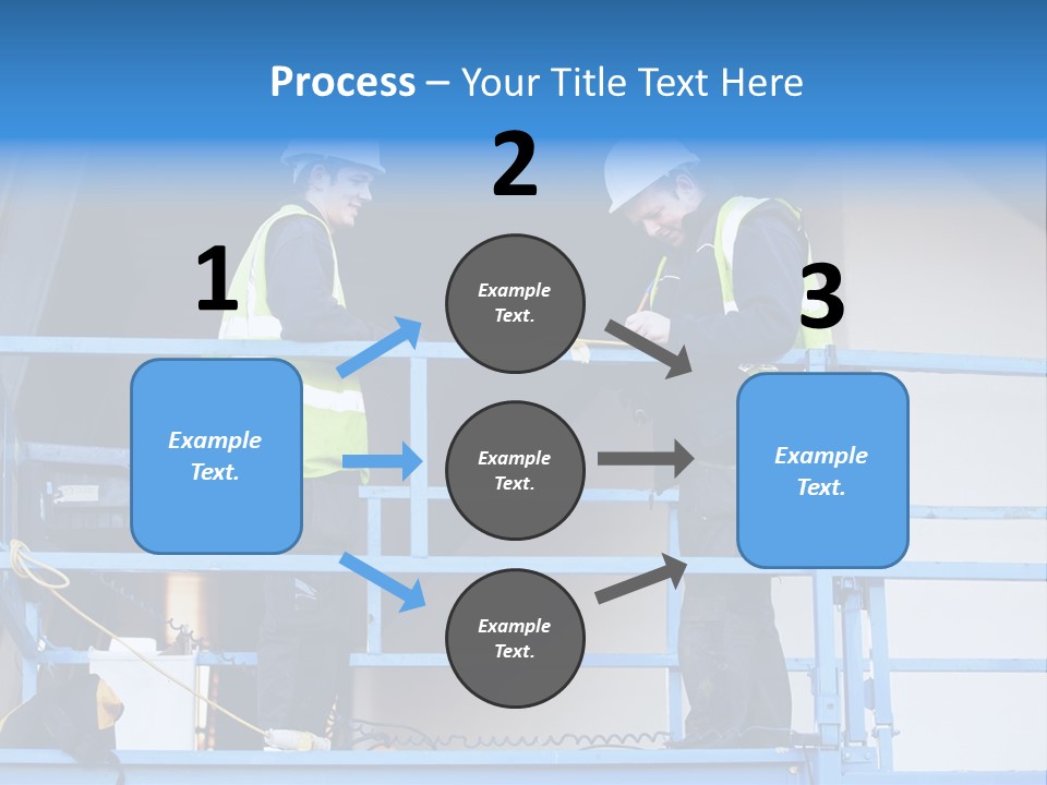 Two Men In Safety Vests Standing On A Blue Platform PowerPoint Template