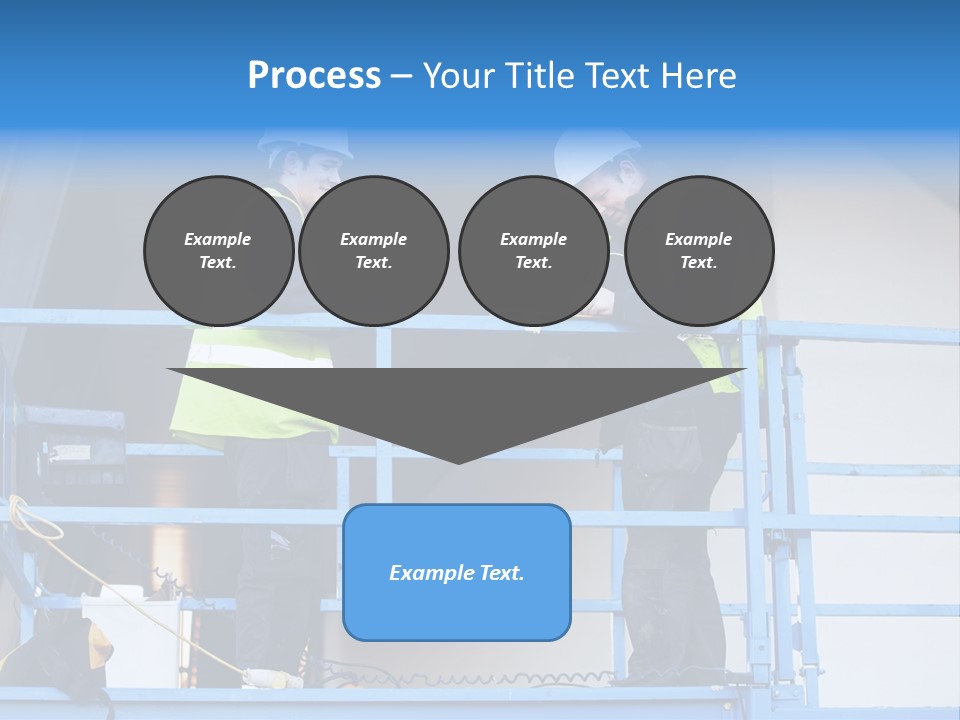 Two Men In Safety Vests Standing On A Blue Platform PowerPoint Template