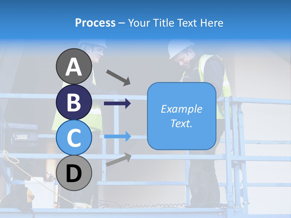 Two Men In Safety Vests Standing On A Blue Platform PowerPoint Template