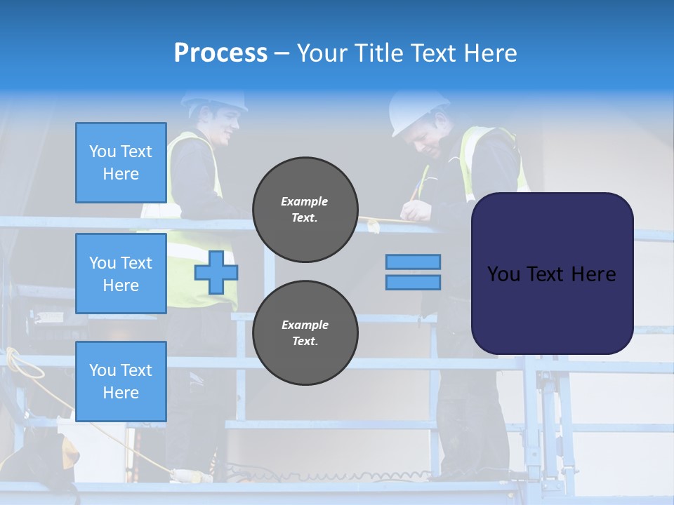 Two Men In Safety Vests Standing On A Blue Platform PowerPoint Template