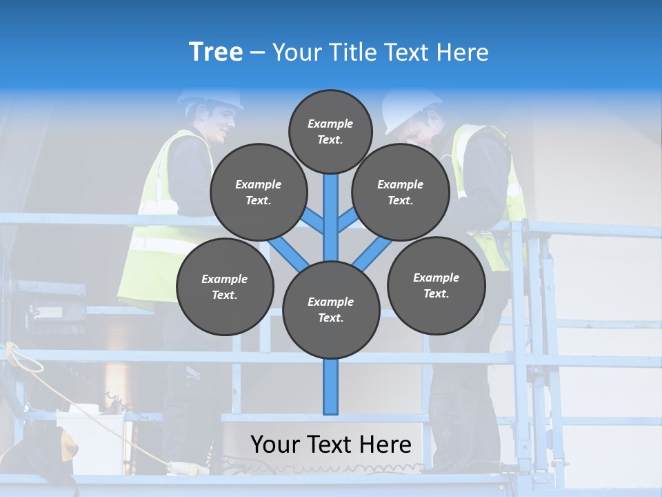 Two Men In Safety Vests Standing On A Blue Platform PowerPoint Template