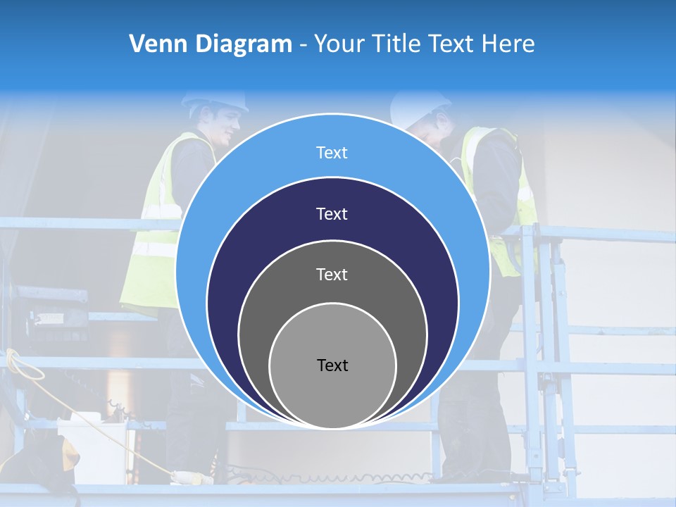 Two Men In Safety Vests Standing On A Blue Platform PowerPoint Template