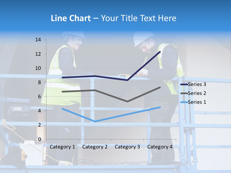 Two Men In Safety Vests Standing On A Blue Platform PowerPoint Template