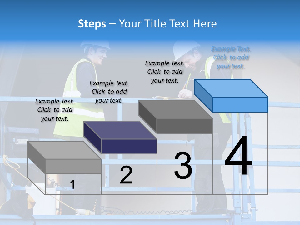 Two Men In Safety Vests Standing On A Blue Platform PowerPoint Template