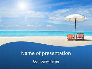 Two Chairs Under An Umbrella On A Beach PowerPoint Template