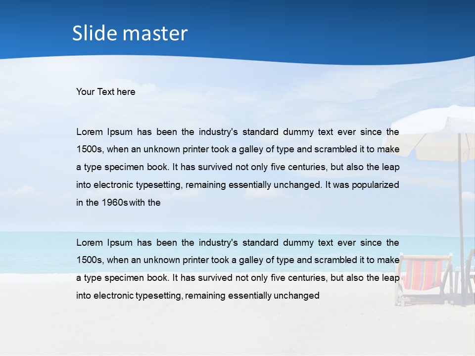 Two Chairs Under An Umbrella On A Beach PowerPoint Template