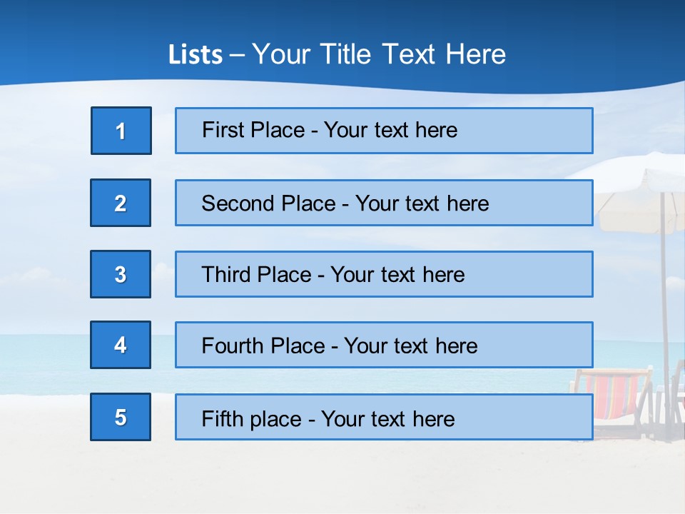 Two Chairs Under An Umbrella On A Beach PowerPoint Template