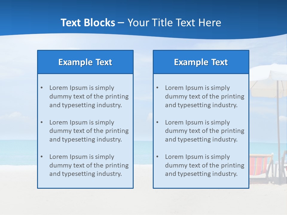 Two Chairs Under An Umbrella On A Beach PowerPoint Template