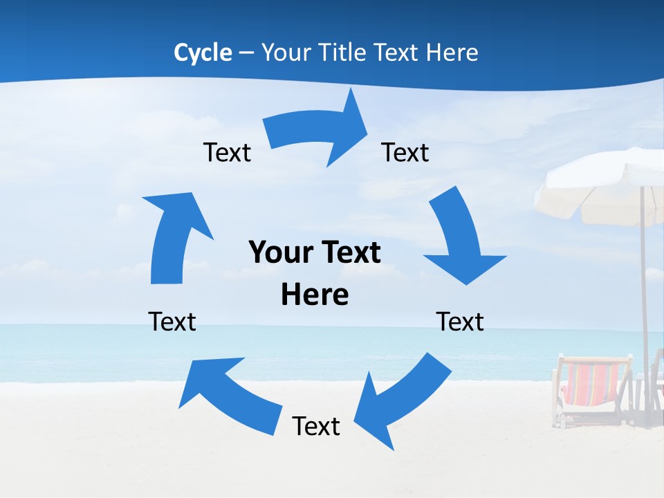 Two Chairs Under An Umbrella On A Beach PowerPoint Template