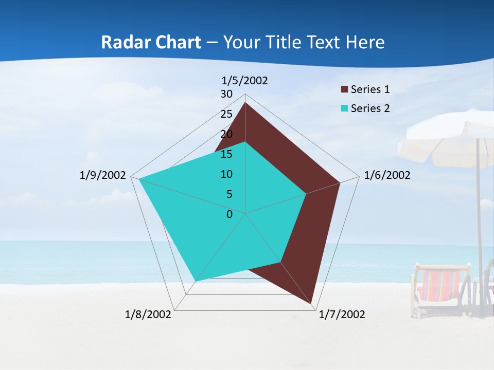 Two Chairs Under An Umbrella On A Beach PowerPoint Template
