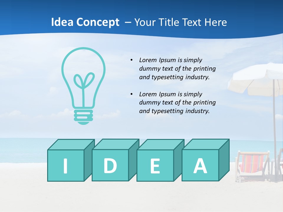 Two Chairs Under An Umbrella On A Beach PowerPoint Template