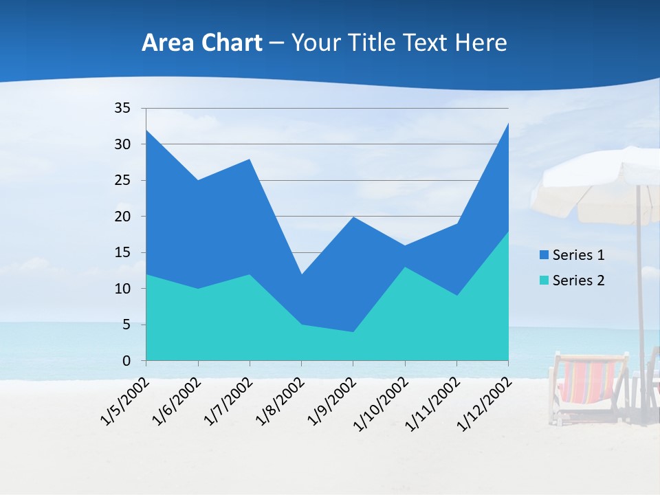 Two Chairs Under An Umbrella On A Beach PowerPoint Template