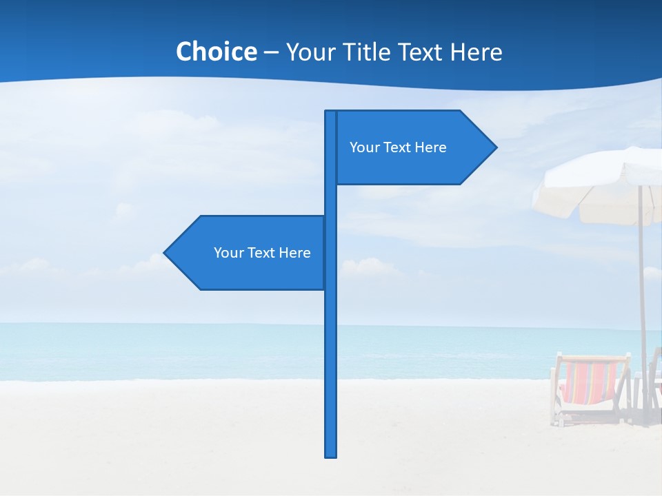 Two Chairs Under An Umbrella On A Beach PowerPoint Template