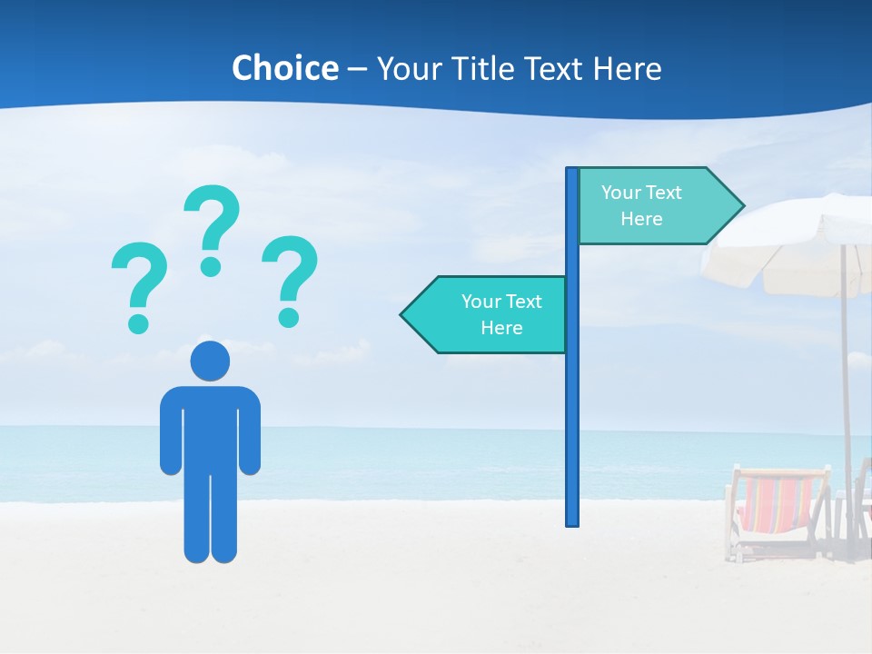 Two Chairs Under An Umbrella On A Beach PowerPoint Template