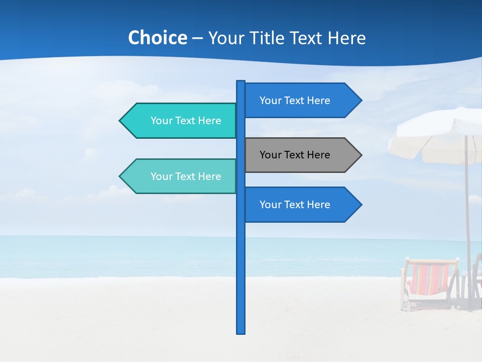 Two Chairs Under An Umbrella On A Beach PowerPoint Template