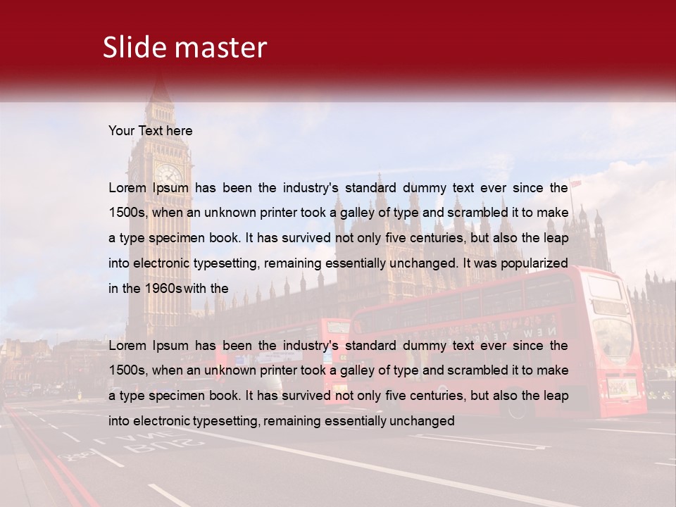 A Red Double Decker Bus Driving Past Big Ben PowerPoint Template