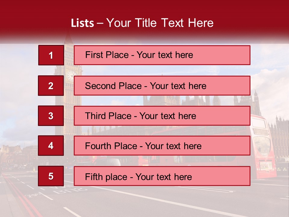 A Red Double Decker Bus Driving Past Big Ben PowerPoint Template