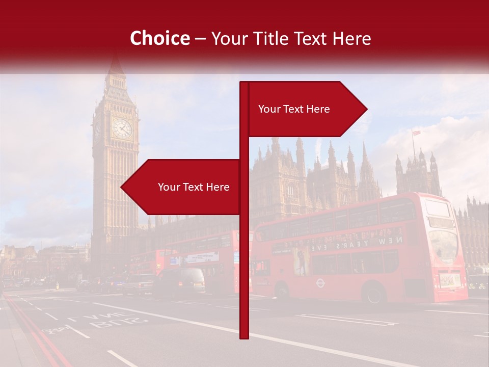 A Red Double Decker Bus Driving Past Big Ben PowerPoint Template