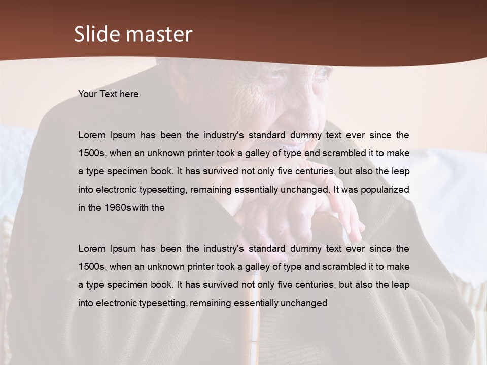 An Elderly Woman Sitting On A Couch With A Cane PowerPoint Template