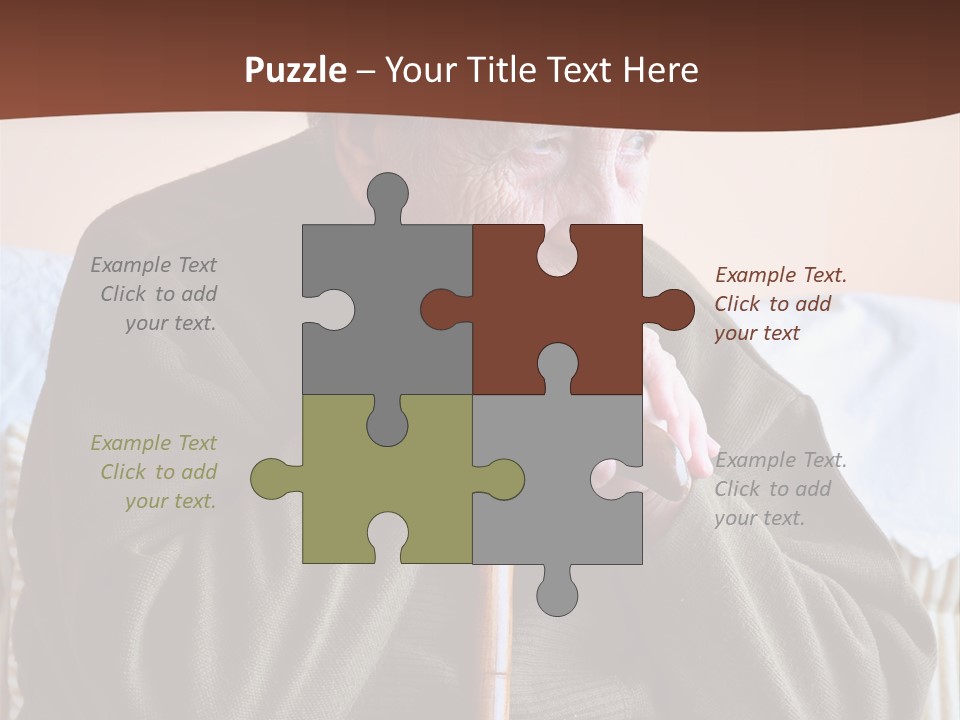 An Elderly Woman Sitting On A Couch With A Cane PowerPoint Template