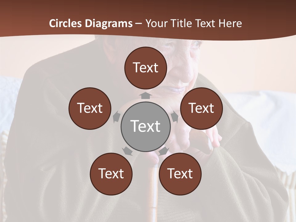 An Elderly Woman Sitting On A Couch With A Cane PowerPoint Template