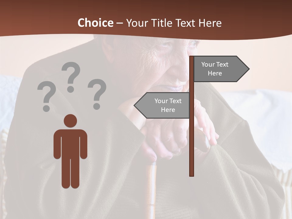 An Elderly Woman Sitting On A Couch With A Cane PowerPoint Template