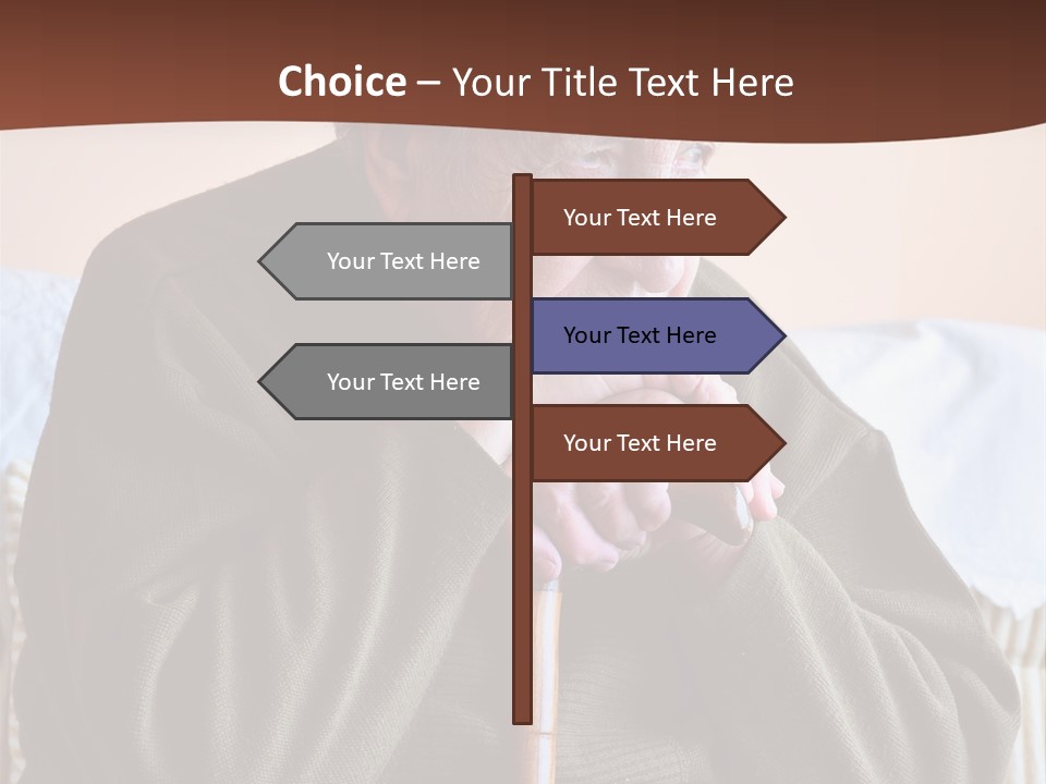 An Elderly Woman Sitting On A Couch With A Cane PowerPoint Template