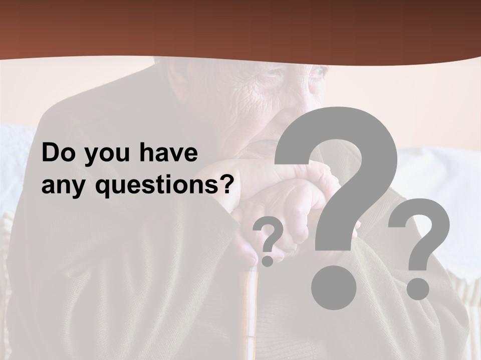 An Elderly Woman Sitting On A Couch With A Cane PowerPoint Template