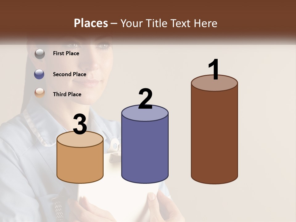 A Woman In A Blue Shirt Holding A Clipboard PowerPoint Template