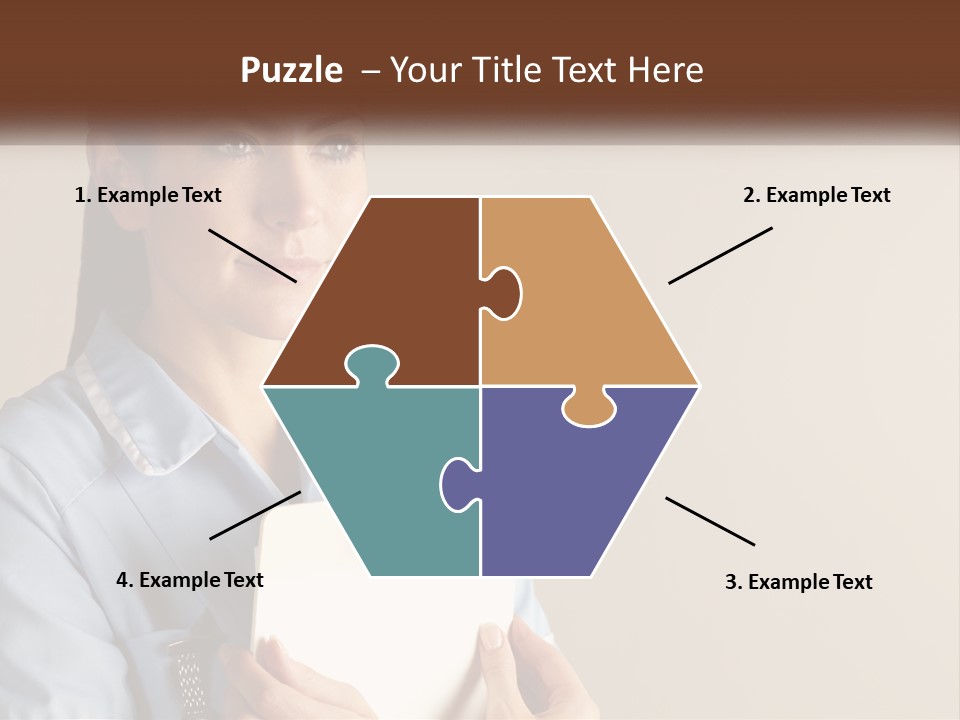 A Woman In A Blue Shirt Holding A Clipboard PowerPoint Template