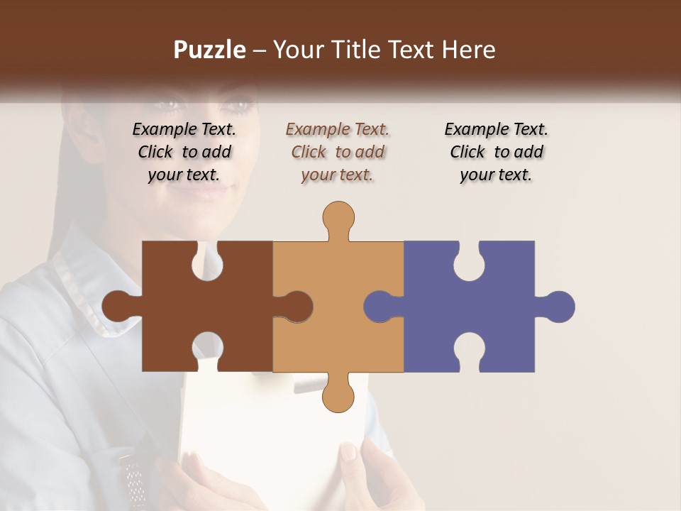 A Woman In A Blue Shirt Holding A Clipboard PowerPoint Template