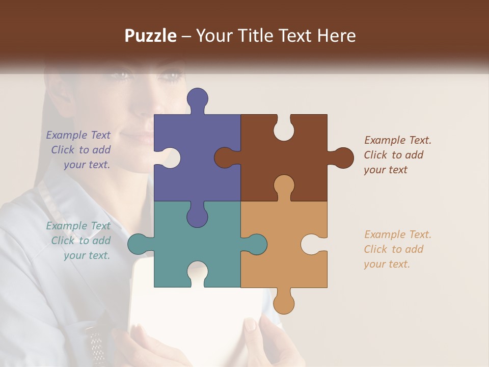 A Woman In A Blue Shirt Holding A Clipboard PowerPoint Template